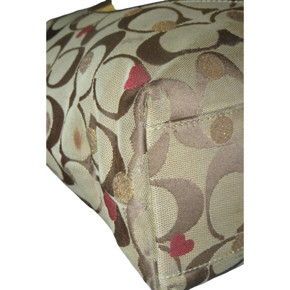 Coach Classic Laura Secret Admirer Jacquard Signature Hearts Dots Tote & Charm - Picture 10 of 13